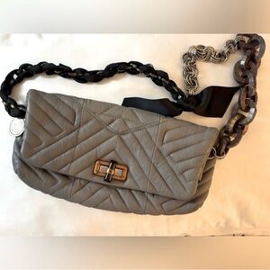 Lanvin Quilted Gray Vintage Shoulder Bag with Chain Strap